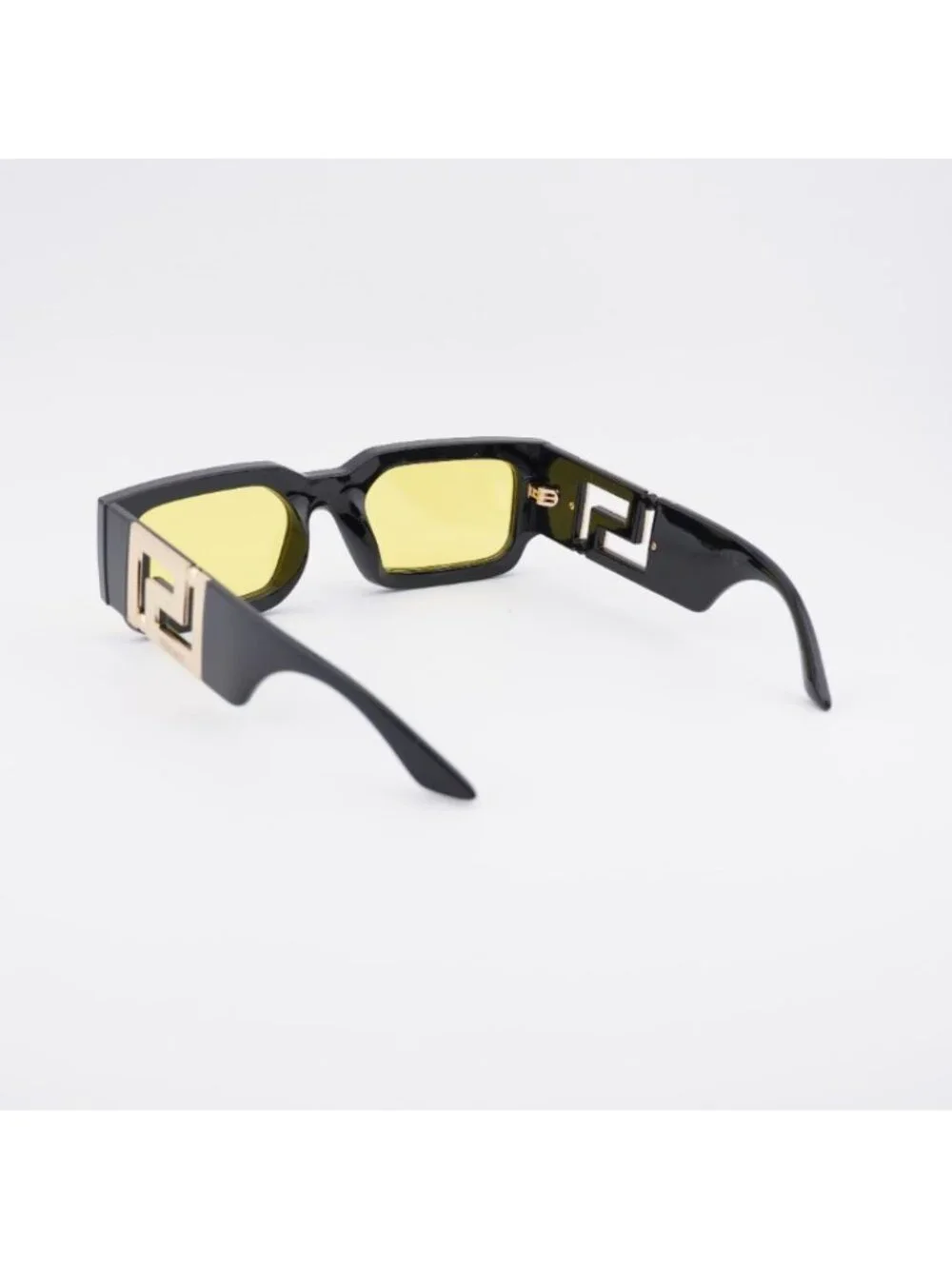 Versace VE4506U GB1/85 Sunglasses Black Rectangle Frame, Yellow Lenses